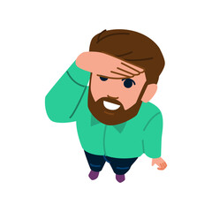 Smiling bearded man looking far away holding hand over eyes