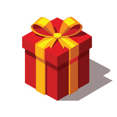 Obraz premium A red gift box wrapped with a golden ribbon bow, a beautiful and classic icon for presents and holiday surprises.