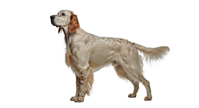 English Setter isolated on white: graceful hunting dog breed.
