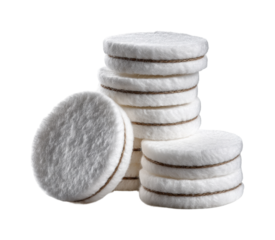 Stack of cotton pads for skincare routine in bright bathroom, isolated on transparent background, png