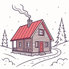Fototapeta premium Cabin Vector | Generative AI Linocut Silhouette Design Illustration