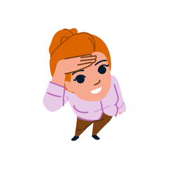 Smiling businesswoman looking and searching something holding hand on forehead