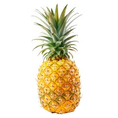 Single ripe pineapple, bright yellow skin, spiky green top