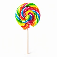 Colorful spiral lollipop on a stick, isolated on white