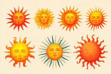 set of sun icons summer symbol logo sunrise vector illustration