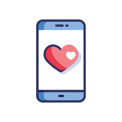 A smartphone screen showing a heart emoji message, a simple icon for love, romance, and digital communication.