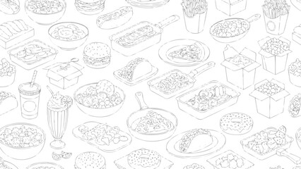 Classic American fast food outline vector collection, vector