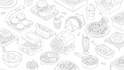 Minimal line art of American food vector in outline style, vector