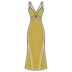 Elegant golden sequin evening gown with deep neckline