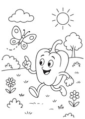 coloring book paprika running outdoors with butterfly.