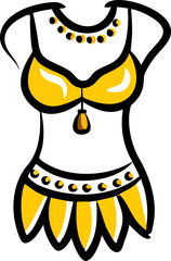 Belly dancer costume with jewelry isolated on white background