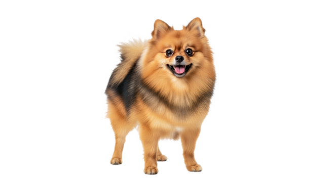 Pomeranian isolated on white: tiny toy companion dog.