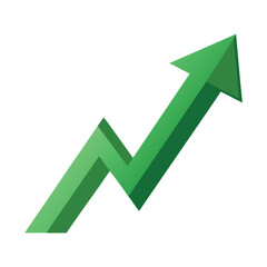 A stock market arrow pointing upwards in green, a positive symbol for growth, success, and financial investment.