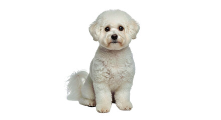 Obraz premium Purebred Bichon Frisé Sitting Against Clean White Background, Popular Toy Dog Breed