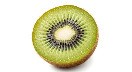 Close-up of Fresh Kiwi Fruit Slice on White Background