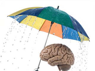 “World Mental Health Day – Brain Protected by Umbrella from Storm, Symbol of Care and Positivity, Isolated PNG on White Background