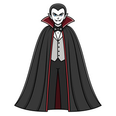 Gothic vampire gown with cape isolated on white background