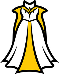 Gothic vampire gown with cape isolated on white background