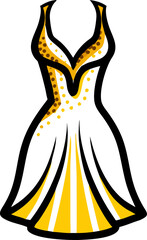 Golden sequin evening gown with deep neckline isolated on white background