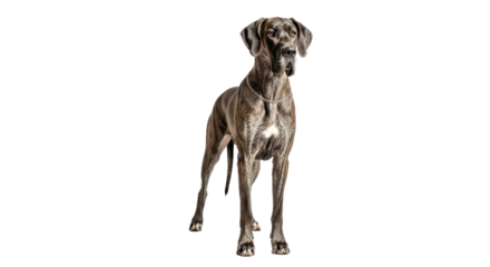 Purebred Great Dane on white: gentle giant dog portrait.