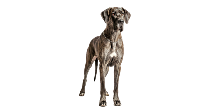 Purebred Great Dane on white: gentle giant dog portrait.
