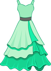 High low hem gown with layered frills isolated on white background