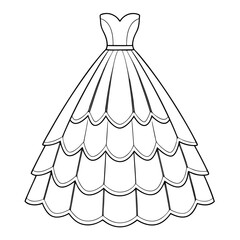 High low hem gown with layered frills isolated on white background