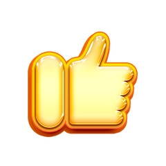 Glossy 3D gold thumbs up icon, symbol for like, approval or social media, 3D render illustration isolated on white background