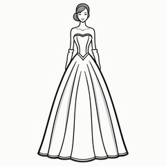 Fototapeta premium Strapless satin gown with long gloves isolated on white background