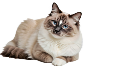 Ragdoll cat on white: affectionate companion with striking markings.