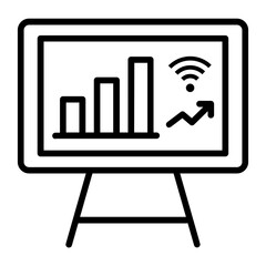 Flat Design Illustration of a Whiteboard with Growth Chart, WiFi Symbol, and Upward Trend Arrow