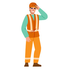 Smiling construction worker adjusting hardhat, safety and professionalism in the workplace