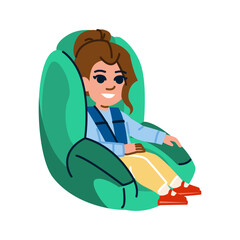 Smiling girl safely sitting in child car seat