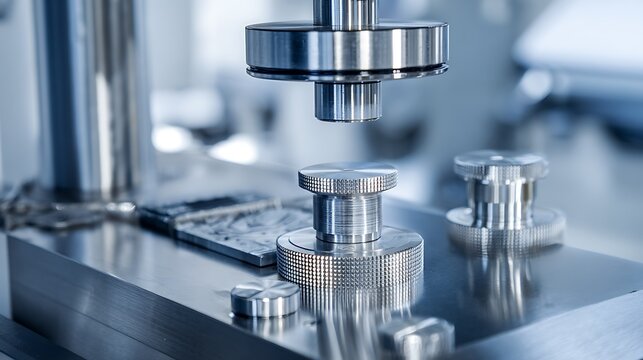 Precision metalworking machine press with round tooling demonstrating accuracy design and function in a laboratory or manufacturing setting