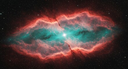 Cosmic Collision: Teal and Crimson Nebula