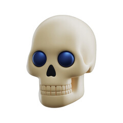 A stylized, cartoonish human skull with large blue eyes, isolated on a transparent background, representing a playful or whimsical take on a classic symbol of death and halloween