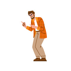 Angry man pointing finger accusing someone, showing negative emotions