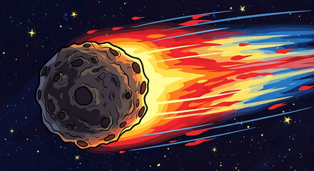 Fiery meteor streaking through starry night sky