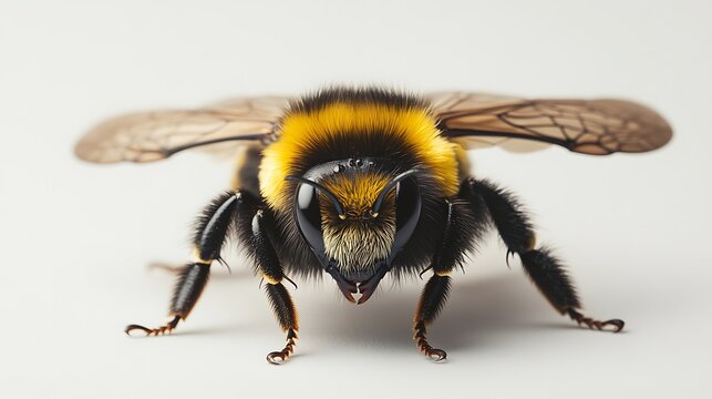Close-up of a bumblebee with yellow and black stripes