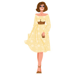 Fashion model walking runway showcasing spring summer collection dress