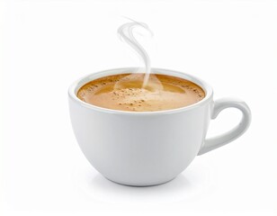 Realistic photo of a coffee cup with steam on white background. Ideal for cafe branding, restaurant design, coffee advertising, and lifestyle content.