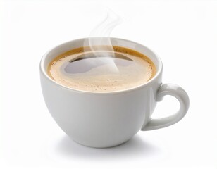 Realistic photo of a coffee cup with steam on white background. Ideal for cafe branding, restaurant design, coffee advertising, and lifestyle content.
