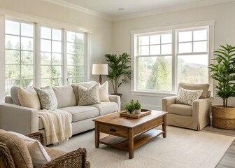 Bright Living Room with Neutral Decor and Natural Light