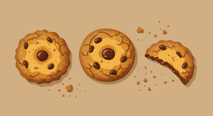 Fototapeta premium Delicious Chocolate Chip Cookies, a Sweet Baked Treat in a Top-Down View