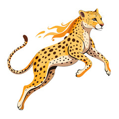 vector illustration of leopard, leaping, watercolor