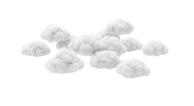 Small soft clouds floating and flying on a white background.