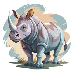 vector illustration of rhino, standing, watercolor