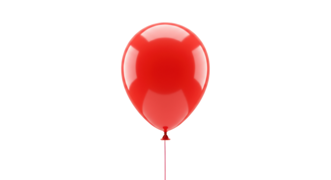 a vibrant red, glossy, perfectly inflated party balloon floating effortlessly on a transparent studio background with copy space. Concept of corporate success and new beginnings