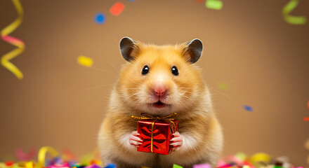Happy Hamster with Gift, Party Confetti