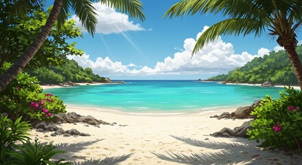 Tropical Paradise: Digital Painting of a Secluded Cove